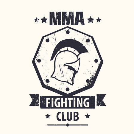 MMA Fighting Club grunge vintage logo, emblem with spartan helmet, vector illustrationの写真素材