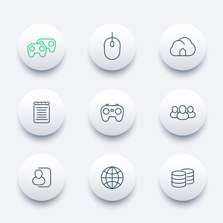 videogames, cooperative, multiplayer, gaming, line round modern iconsの写真素材
