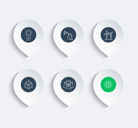 Power, energy production, energetics, electric industry, line icons on marksのイラスト素材