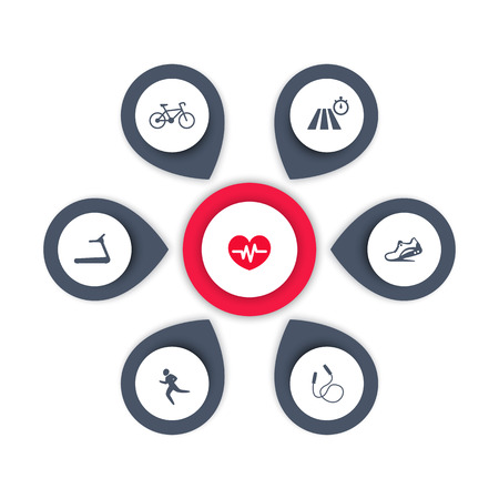 Aspects of cardio training, icons, infographics elementsのイラスト素材