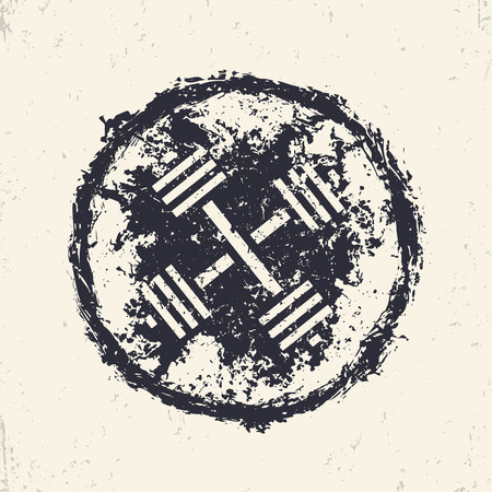 grunge emblem, sign, print with crossed dumbbellsのイラスト素材