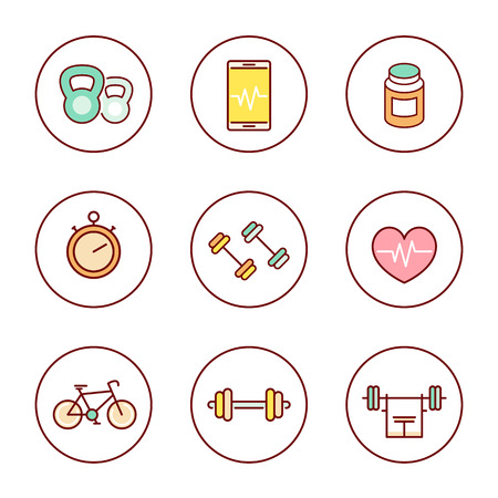 line fitness, gym colored icons packのイラスト素材