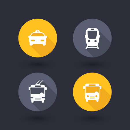 City transport, round flat icons, subway, taxi, bus, trolleybusのイラスト素材