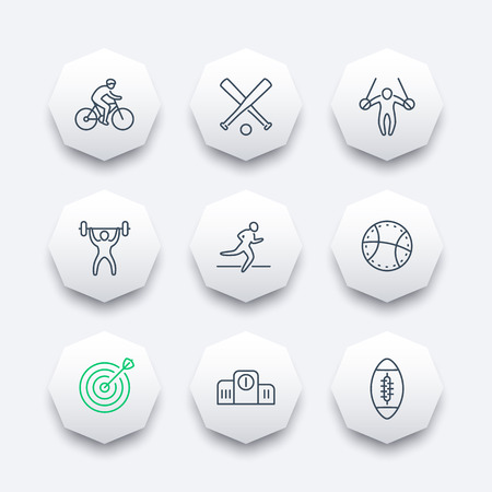 different kind of sports, line octagon iconsのイラスト素材