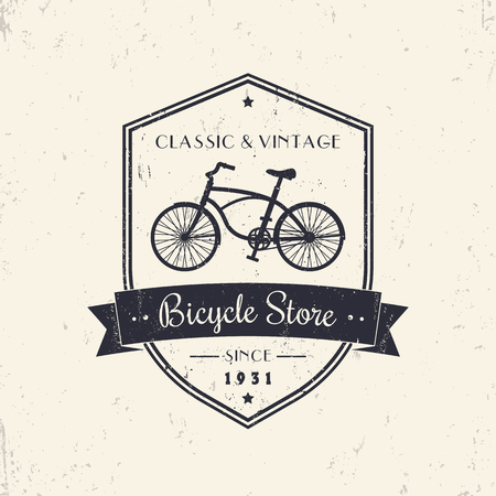 Bicycle store, shop, vintage grunge design on shieldのイラスト素材