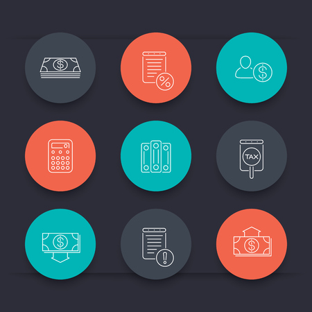 Bookkeeping, finance, tax, line round color iconsのイラスト素材