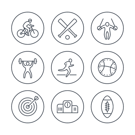 different kind of sports, line icons in circlesのイラスト素材