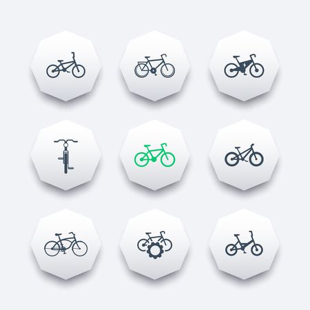 bicycle, cycling, bike, electric bike, fat-bike octagon icons, vector illustrationのイラスト素材