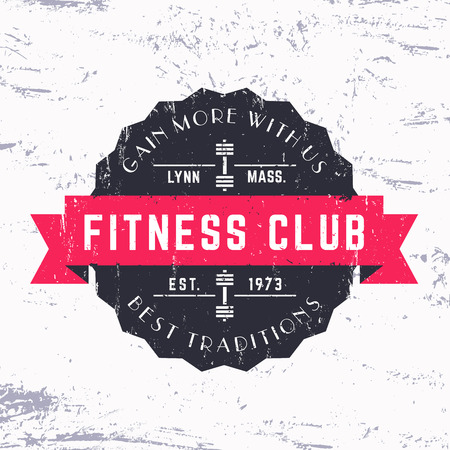Vintage Fitness Club grunge logo, badge, vector illustrationのイラスト素材