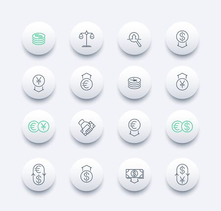 Currency, forex trading, money, finance, investment line round modern icons, vector illustrationのイラスト素材