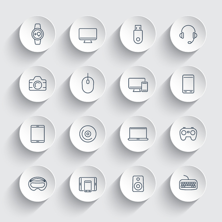 Modern gadgets, line icons on round 3d shapes, vector illustrationのイラスト素材