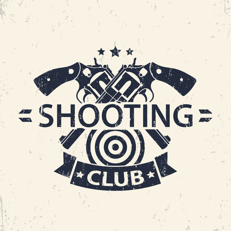 Shooting Club, grunge emblem, badge with crossed guns, vector illustrationのイラスト素材