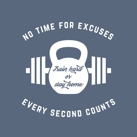 Train hard, vintage t-shirt print, kettlebell and barbell, vector illustrationのイラスト素材