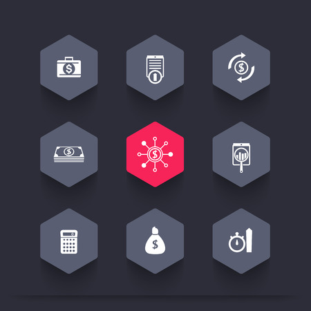 finance, investments, capital hexagon icons, vector illustrationのイラスト素材