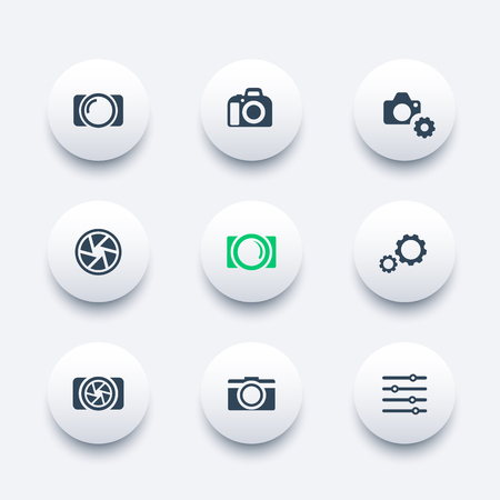 photography, camera, aperture round modern icons set, vector illustrationのイラスト素材
