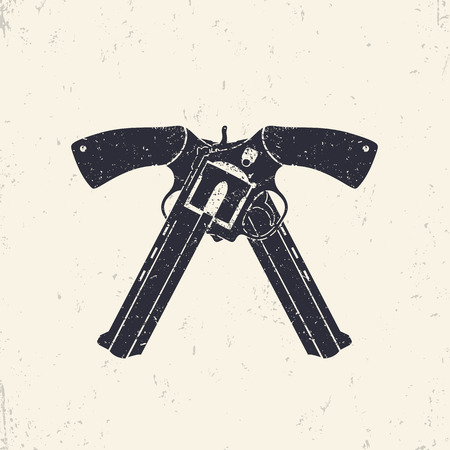 crossed modern grunge revolvers, vector illustrationのイラスト素材