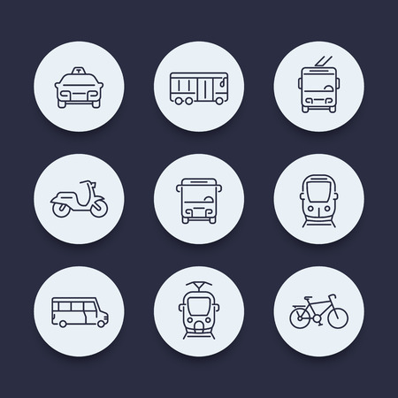 City transport, train, bus, taxi, line round icons, vector illustrationのイラスト素材