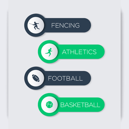 Fencing, Athletics, Football, Basketball labels, banners, tags, vector illustrationのイラスト素材