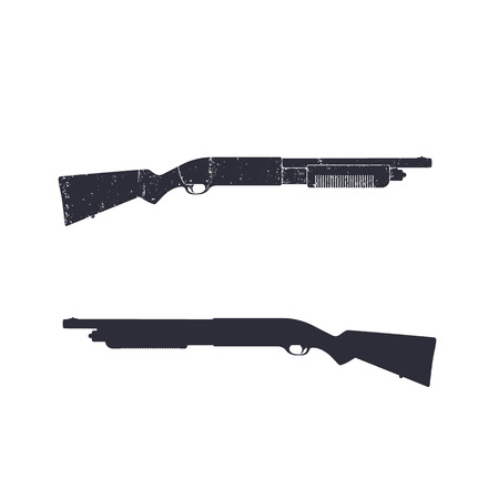 Shotgun, hunting rifle, shotgun silhouette over white, vector illustrationのイラスト素材