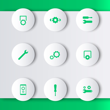 settings, configuration, preferences green modern round icons, vector illustrationのイラスト素材