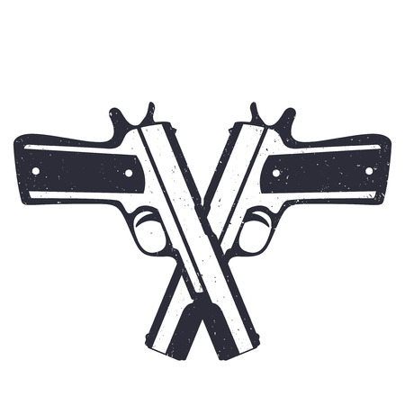 crossed classic pistols with grunge texture vector illustrationのイラスト素材