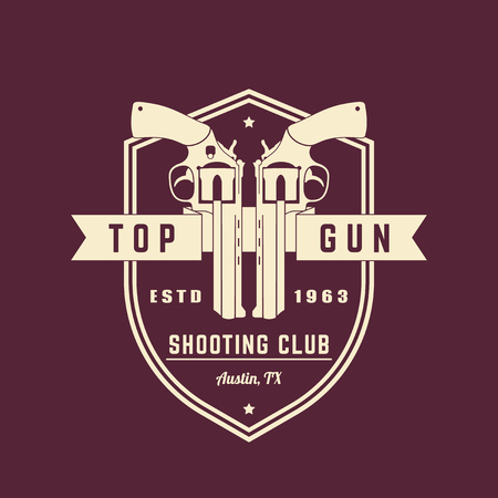 Gun club vintage, emblem with revolvers, vector illustrationのイラスト素材