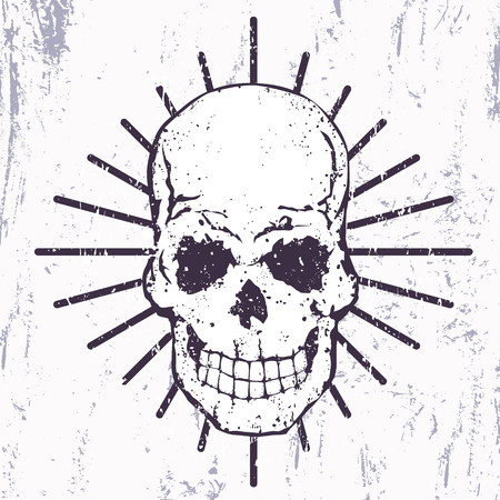 t-shirt print with grunge skull, vector illustrationのイラスト素材