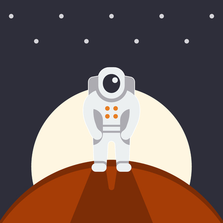 astronaut on another planet, Mars expedition, space tourism, vector illustrationのイラスト素材