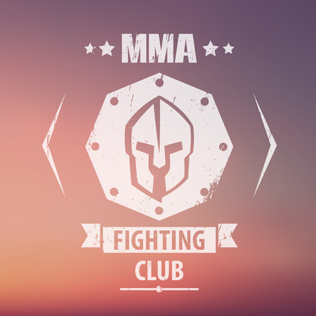 MMA Fighting Club grunge emblem, logo, with spartan helmet, vector illustration, eps10, easy to editのイラスト素材