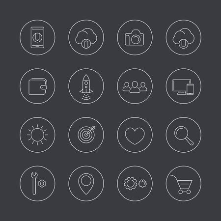 Thin line web icons in circles, vector illustration, eps10, easy to editのイラスト素材