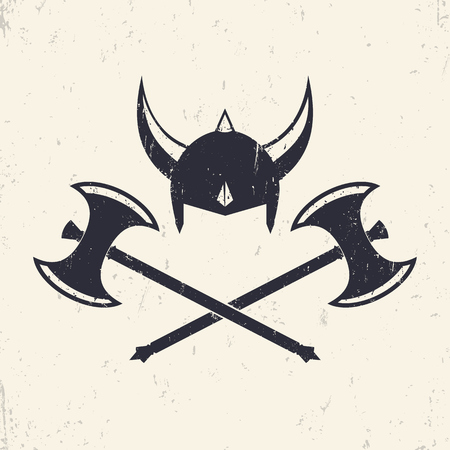 Viking's Helmet and crossed viking battle axes, vector illustrationのイラスト素材