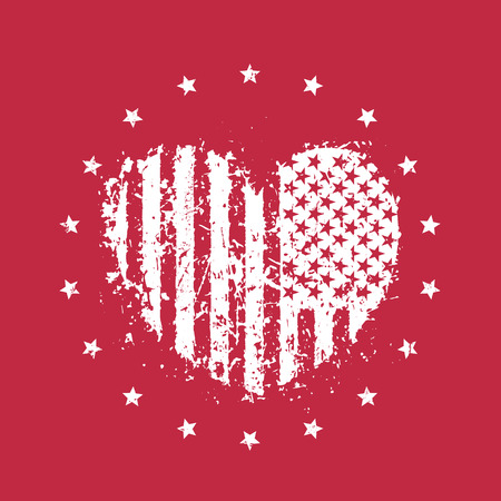 abstract heart with usa flag, patriotic sign, t-shirt print, vector illustrationのイラスト素材