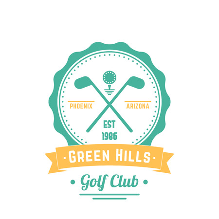 Golf club vintage logo, emblem, golf club sign, crossed golf clubs and ball, vector illustrationのイラスト素材