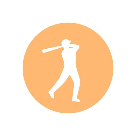 Baseball icon, baseball player at bat, round icon on white, vector illustrationのイラスト素材