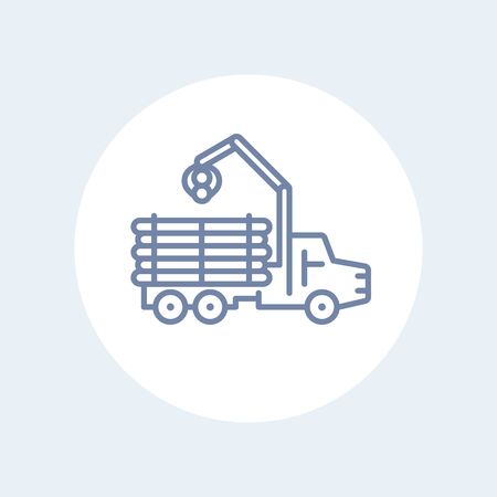 Forwarder line icon, forestry vehicle, logger, logging truck isolated icon, vector illustrationのイラスト素材