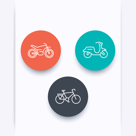 Bike, motorcycle, motorbike, cycling, scooter line icons, vector illustrationのイラスト素材