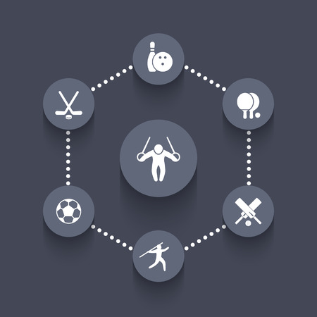 sport, games, competition round icons in gray, sport pictograms, vector illustrationのイラスト素材