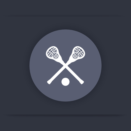 Lacrosse round icon, sign, crossed crosses, lacrosse sticks and ball flat icon, vector illustrationのイラスト素材