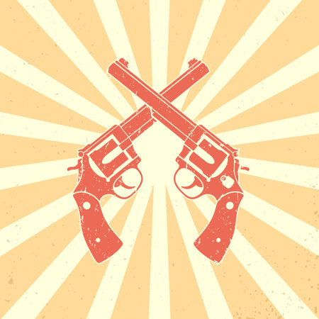 Crossed revolvers textured sign, two guns, vector illustrationのイラスト素材