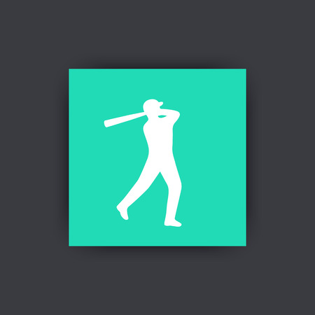 Baseball icon, baseball player at bat flat square icon, baseball sign, vector illustrationのイラスト素材