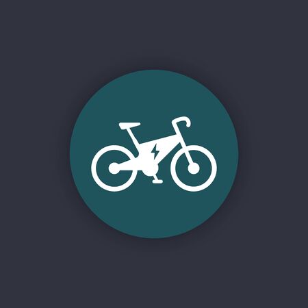 Electric bike icon, city ecologic transport, electric bike pictogram, round flat icon, vector illustrationのイラスト素材