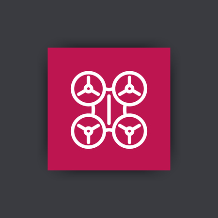 Drone linear icon, uav, unmanned aerial vehicle, drone pictogram, sign on square, illustrationのイラスト素材