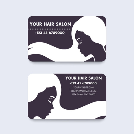 Business card design for hair salon with long haired girl, illustrationのイラスト素材
