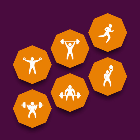 Exercises, trendy octagon icons, training signs, illustrationのイラスト素材