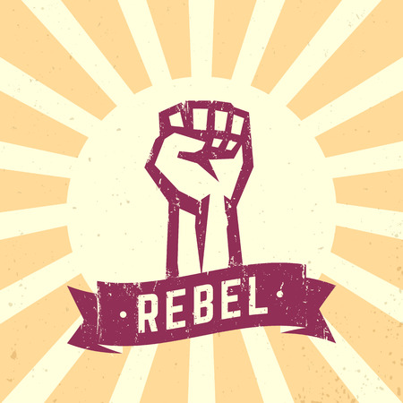 Rebel, vintage sign, fist held high in protest, illustrationのイラスト素材