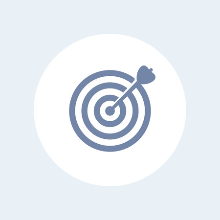 target with arrow icon isolated on white, goal achievement business concept with arrow hitting the center of a target, vector illustrationのイラスト素材