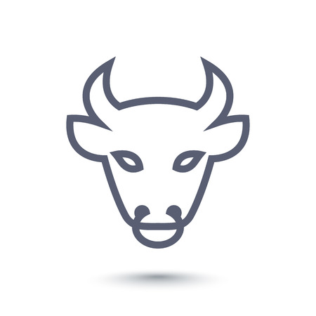bull head icon, ox head outline, line pictogram isolated on white, vector illustrationのイラスト素材