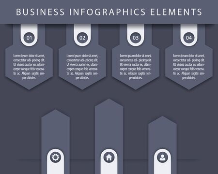 Business Infographics elements, 1, 2, 3, 4, steps, timeline, growth arrows in gray, vector illustrationのイラスト素材