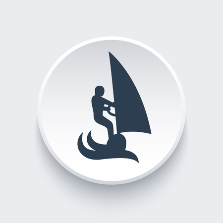 Windsurfing icon, windsurfer vector sign, man on surfboard with sail, vector illustrationのイラスト素材
