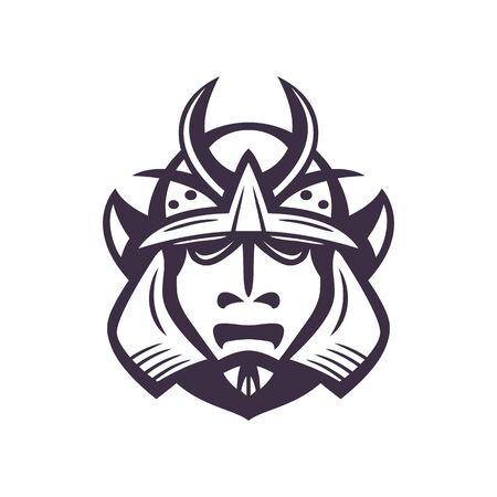 Samurai helmet, japanese facial armour worn by the samurai warrior, japanese traditional martial mask isolated on white, vector illustrationのイラスト素材
